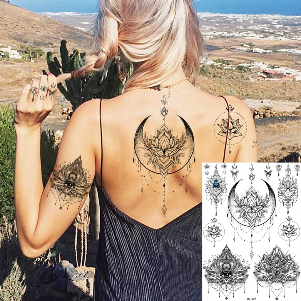 Black Rose Flower Sexy Temporary Tattoos For Women Adult Thigh Peony Skull Realistic Fake Tattoo Sexy Washable Tatoos Sticker