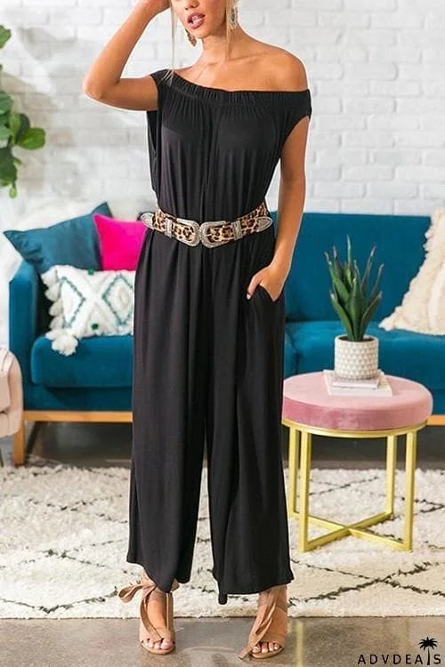Pockets Off Shoulder Loose Jumpsuit