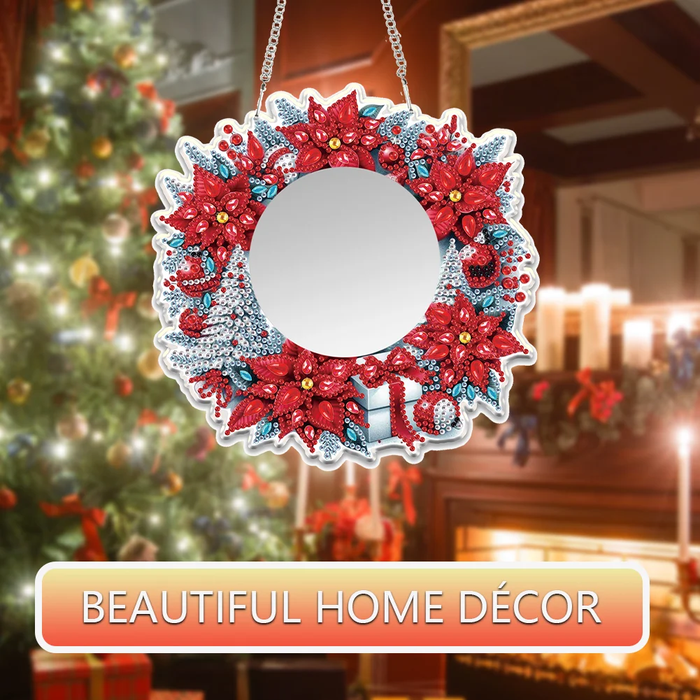 Christmas Flowers DIY Diamond Painting Mirror Kit Diamond Art Makeup Mirror