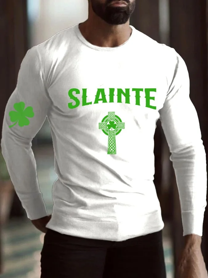 Men's Slainte St. Patrick's Day Shamrock Print T-Shirt socialshop