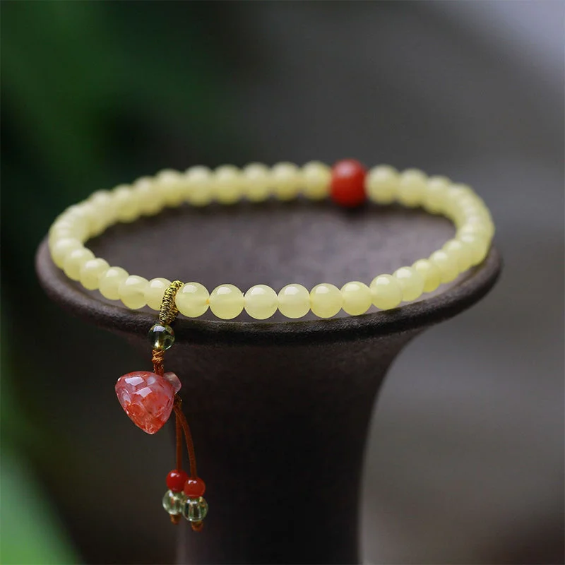 Amber Red Agate Lotus Harmony Charm Bracelet