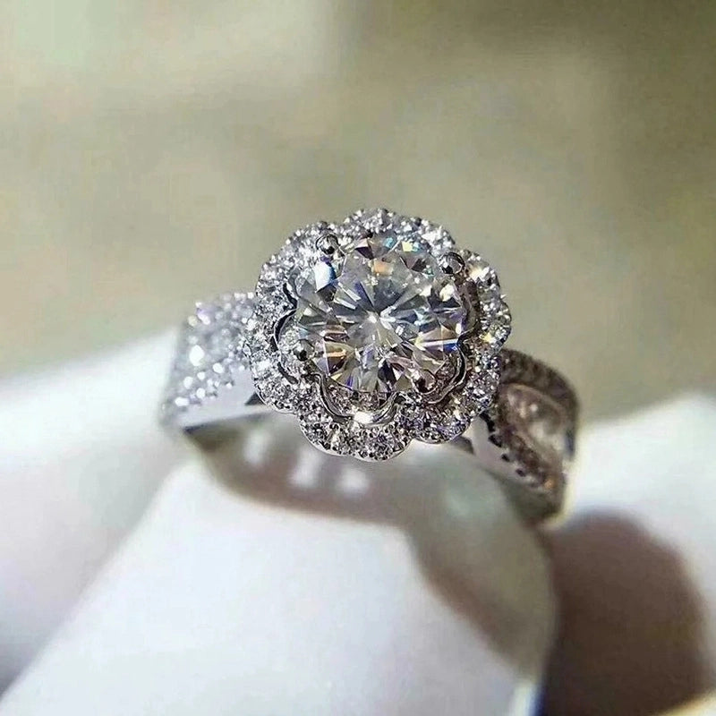 Copper IG Style Shiny Inlay Flower Zircon Rings