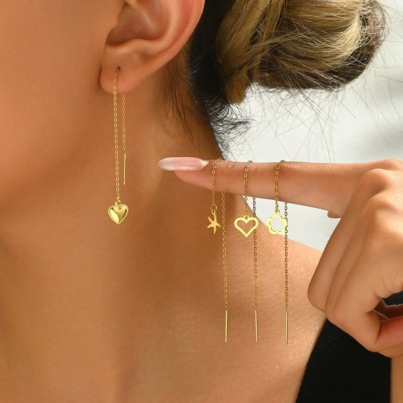 1 Pair IG Style French Style Sweet Starfish Heart Shape Flower 201 Stainless Steel Ear Line