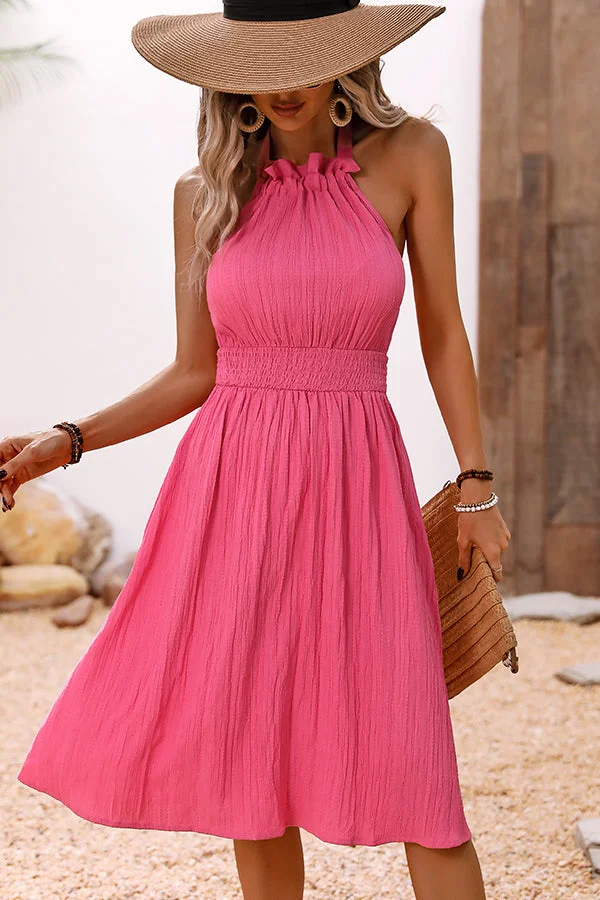 Fashion Halter Neck Solid Color Casual Dress
