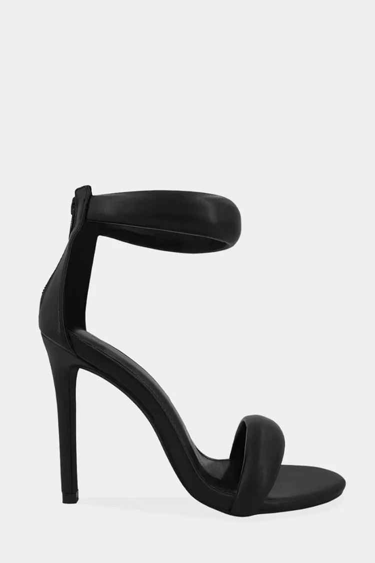 Elegant Glossy Ankle Strap Peep Toe Plain Stiletto Heels-Black