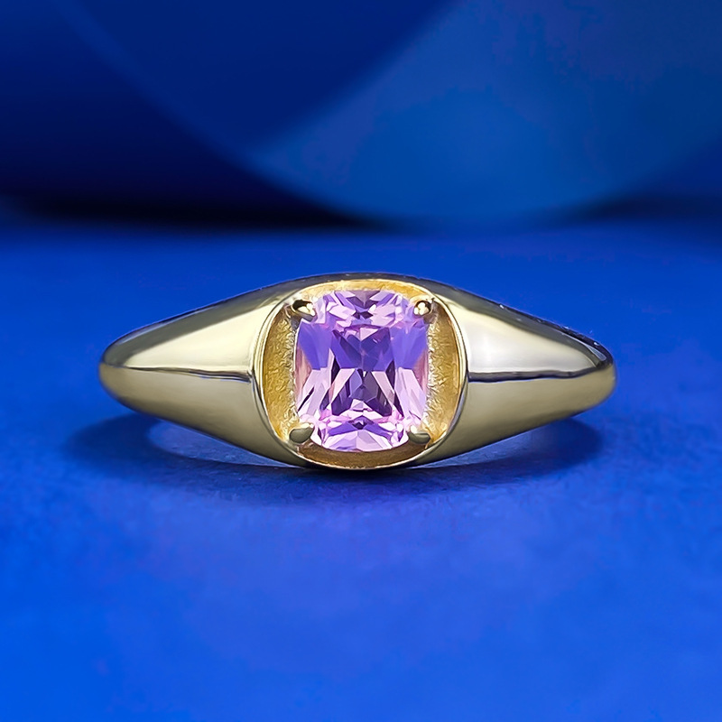 MIKAMU Jewelry: S925 Silver Minimalist 5*6mm Pink Corundum Diamond Ring