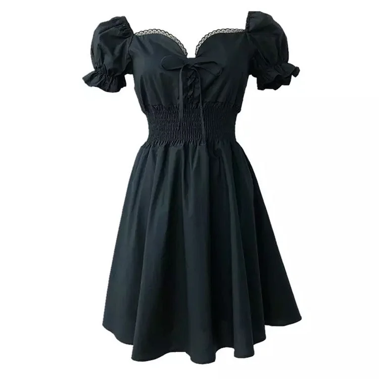 Puff Sleeve Vintage Black Dress