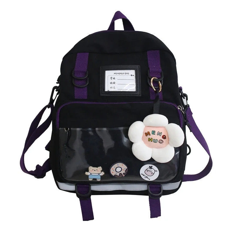 New Multifunction Women Backpack Young Girl Ring Buckle Lovely Backpacks For Teenage Girls Female School Bag Transparent Pocket