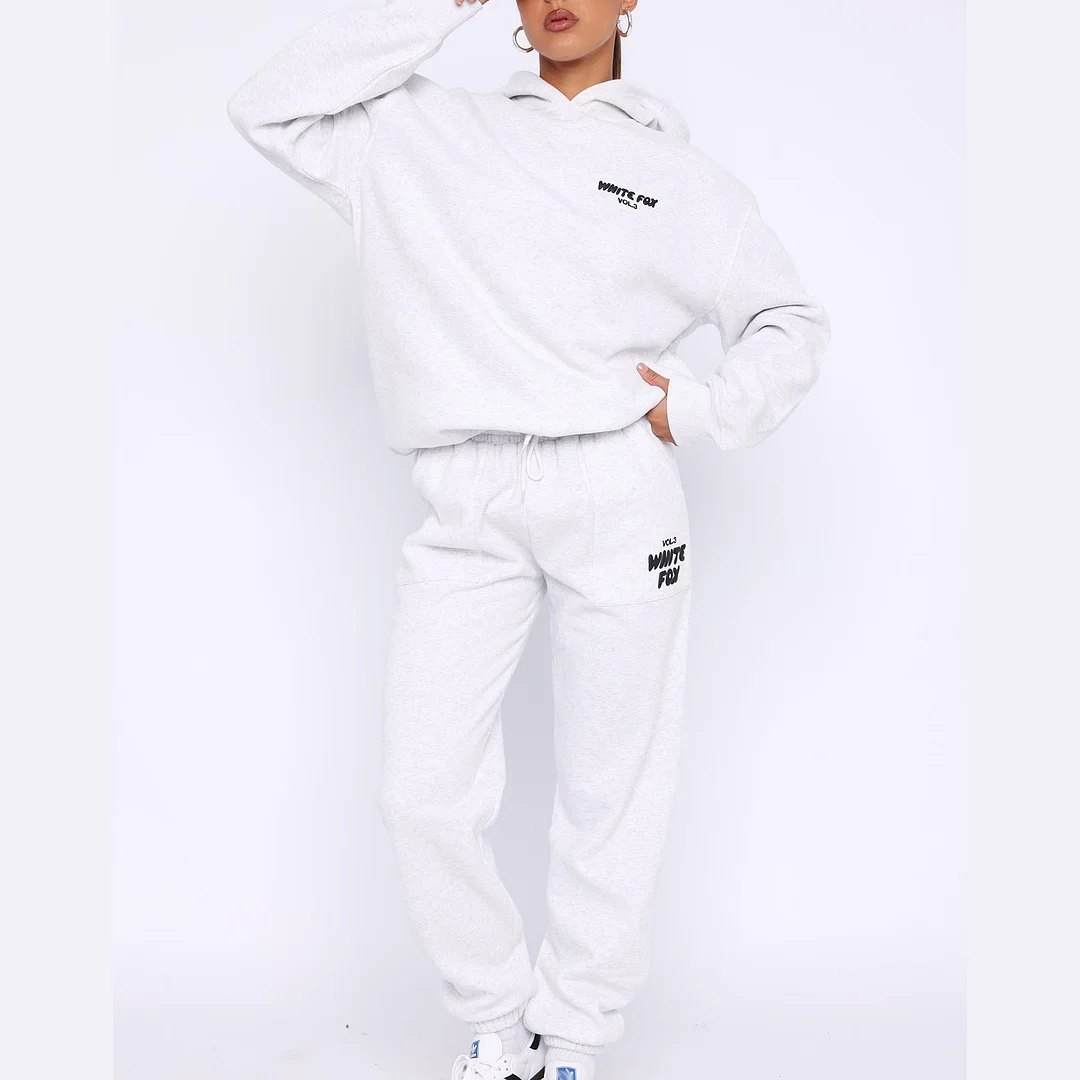 Fashion Sports LOGO Long Sleeve Pullover Hooded Sweatshirt Two Piece Set