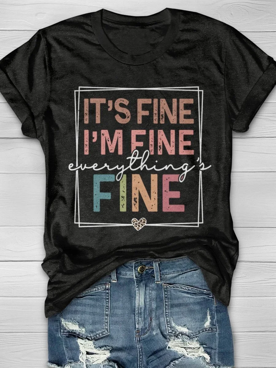 Eagerlys It's Fine I'm Fine Everything's Fine Vintage Christmas Leopard Print Short Sleeve T-shirt Eagerlys