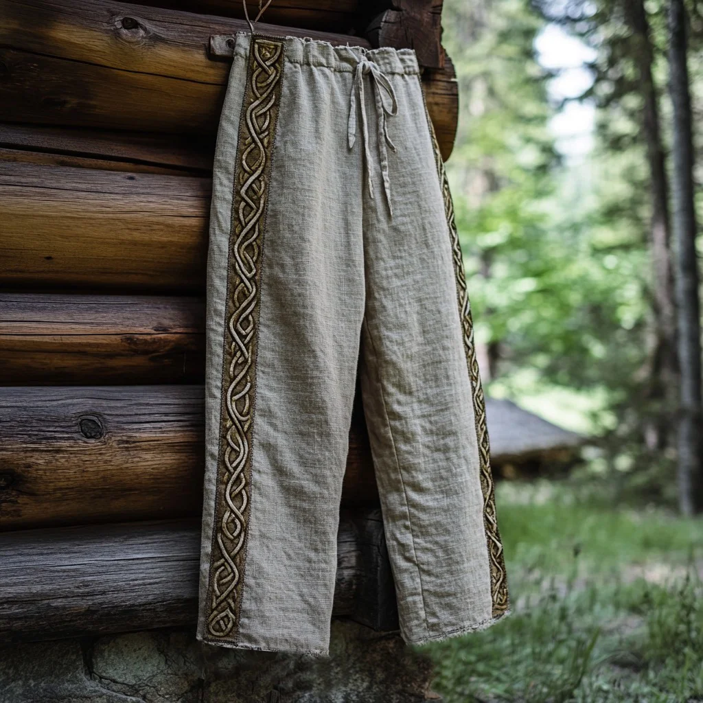 Men's Viking Celtic Knot Embroidery Art Wide-leg Pants / Rvogue / Rvogue