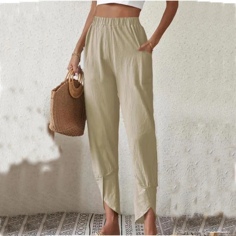 Women plus size clothing Women's High Waist Cotton linen Casual Pencil Pants-Nordswear