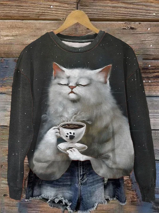 Women's Funny Cat Print Casual Sweatshirt