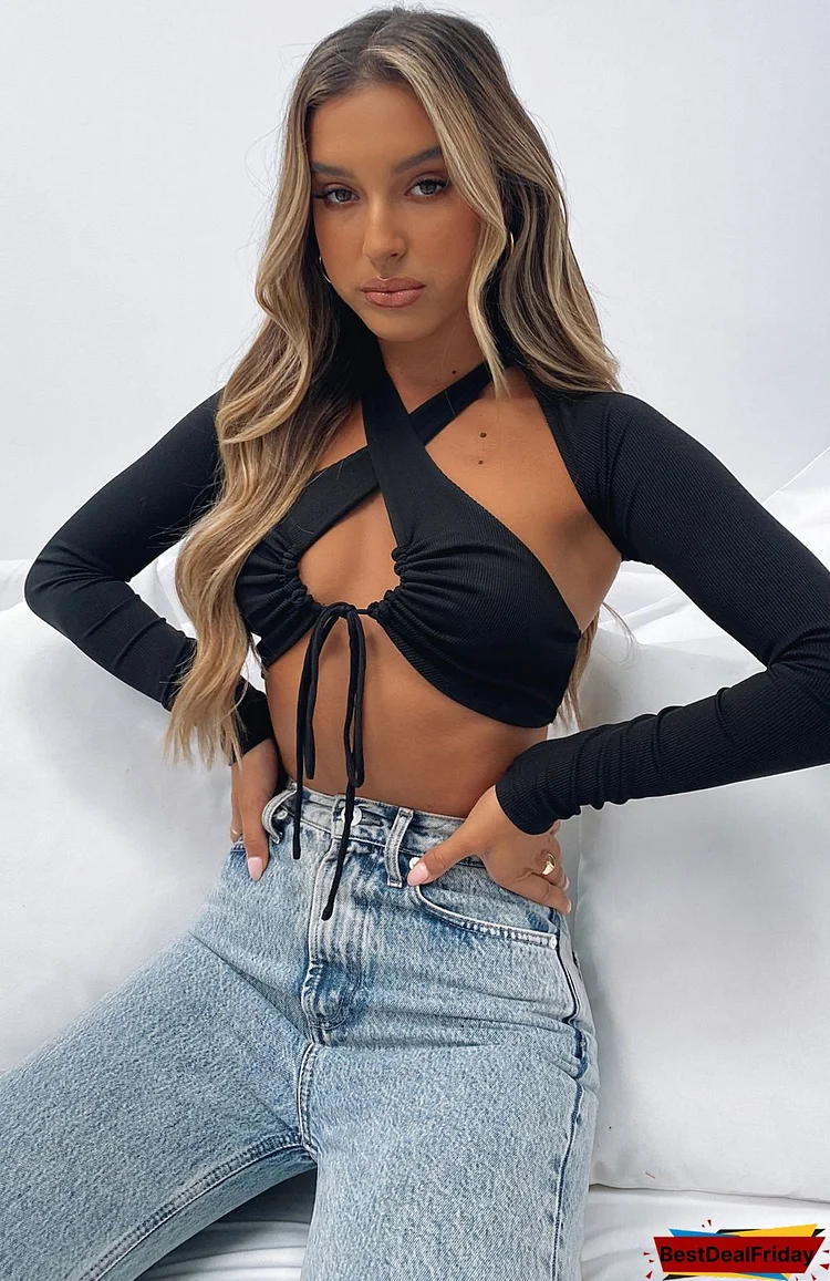 Women Ladies Clothes Suit Casual Solid Two Pieces Tops Front Drawstring Halter Camisole+Long Sleeve Backless Crop Tops