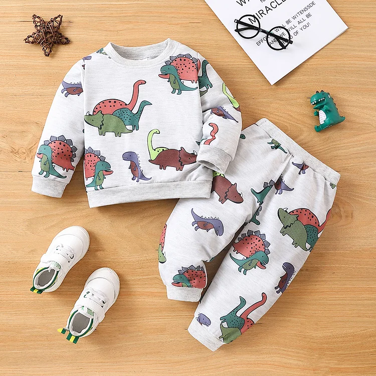 Baby Toddler Cartoon Dinosaur Sweatsuit 2 Pieces Set