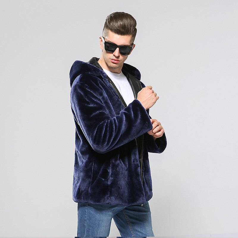 fashion Brown Faux Fur Coat Thick Fur Fluffy Warm Coat Men Plus Size Hooded Long Sleeve Jacket Winter Loose Casual Male Top 4XL