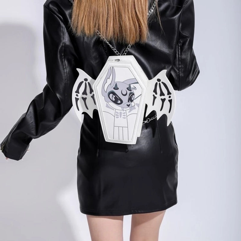 Halloween Women’s Small Pu Leather Cartoon Bat Punk Zipper Square Bag