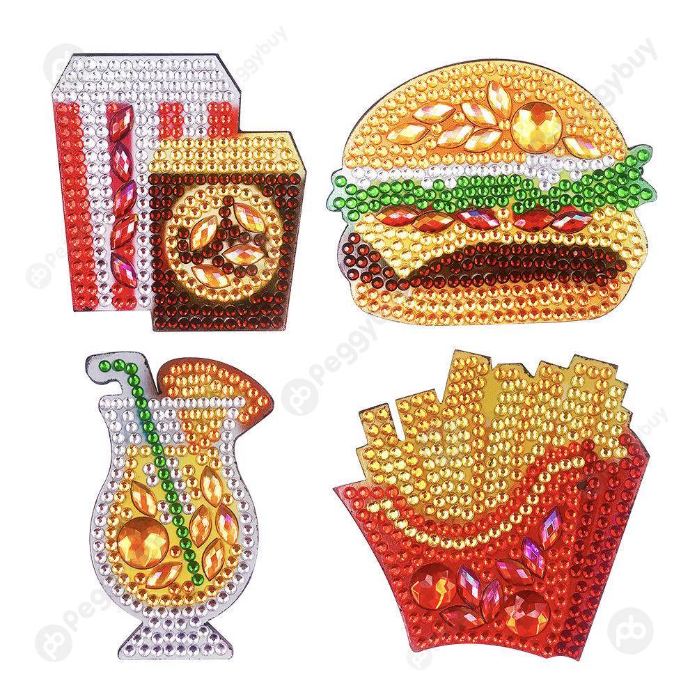 

4pcs Burger Fries Food Fridge Magnets-DIY Creative Diamond Sticker, 501 Original