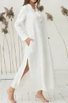 Slit Long Sleeve Casual Linen Shirt Maxi Dresses