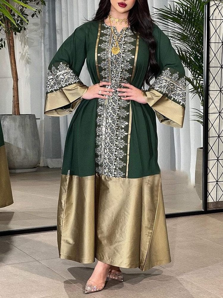 Green Vintage Floral Embroidered Kaftan