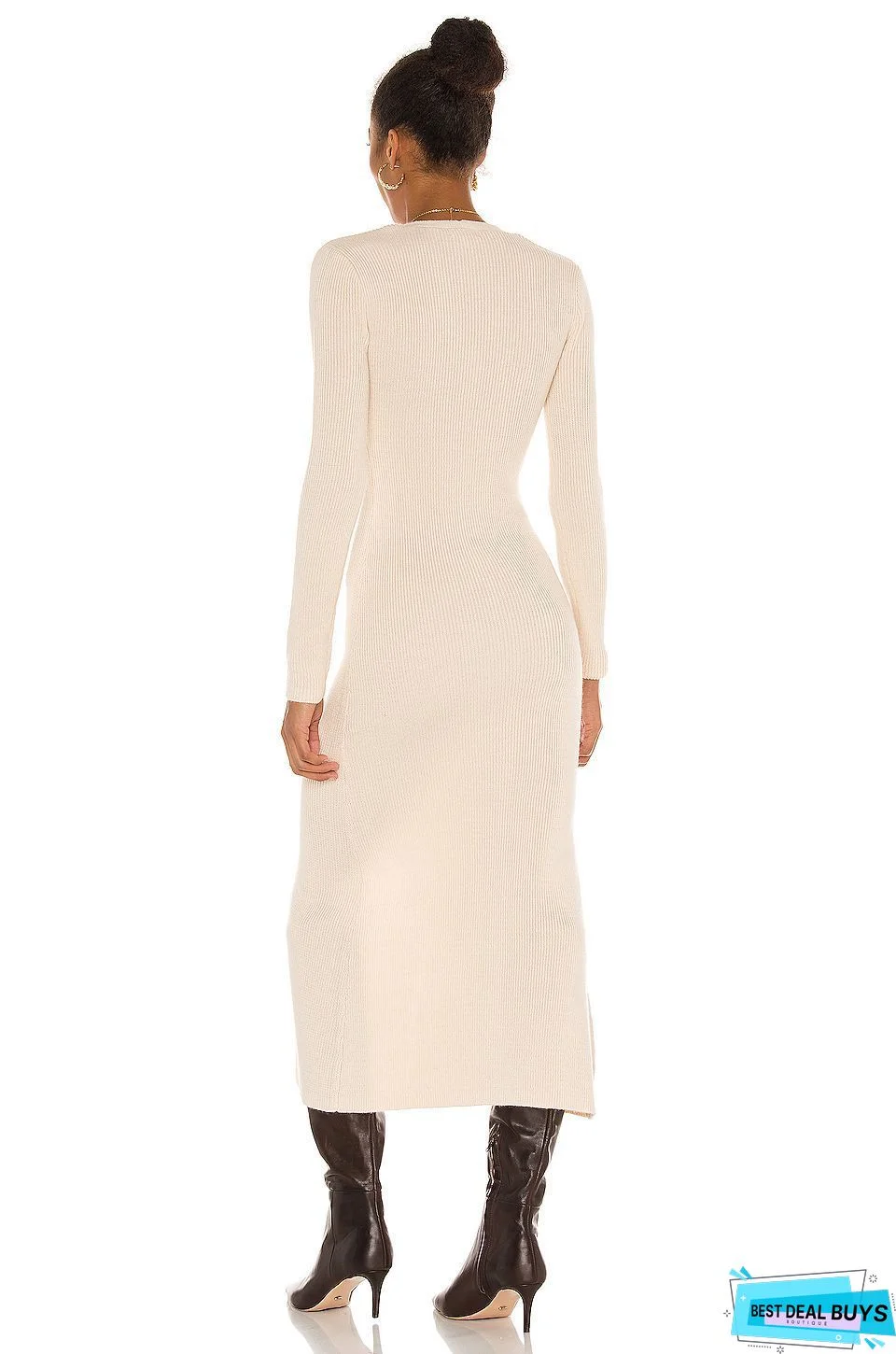 V Neck Button Bodycon Mini Dress