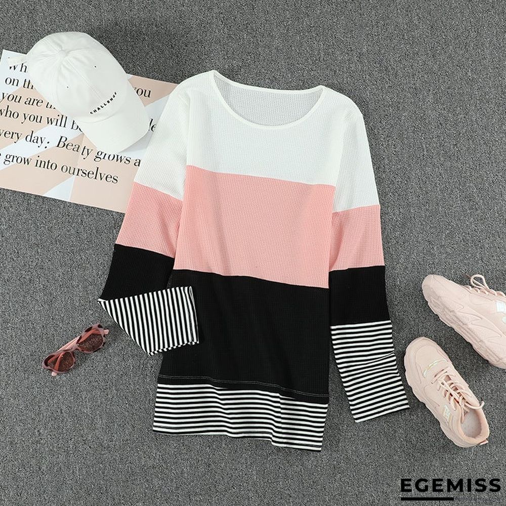 Fashion Striped Round Neck Long Sleeve Pullover Sweater | EGEMISS