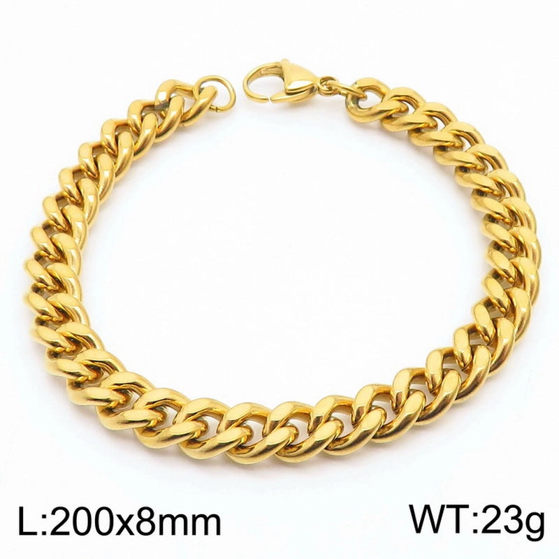Stainless Steel Personality Fashion Trend Simple Two-Side Grinding Cuban Link Chain Bracelet Accessories