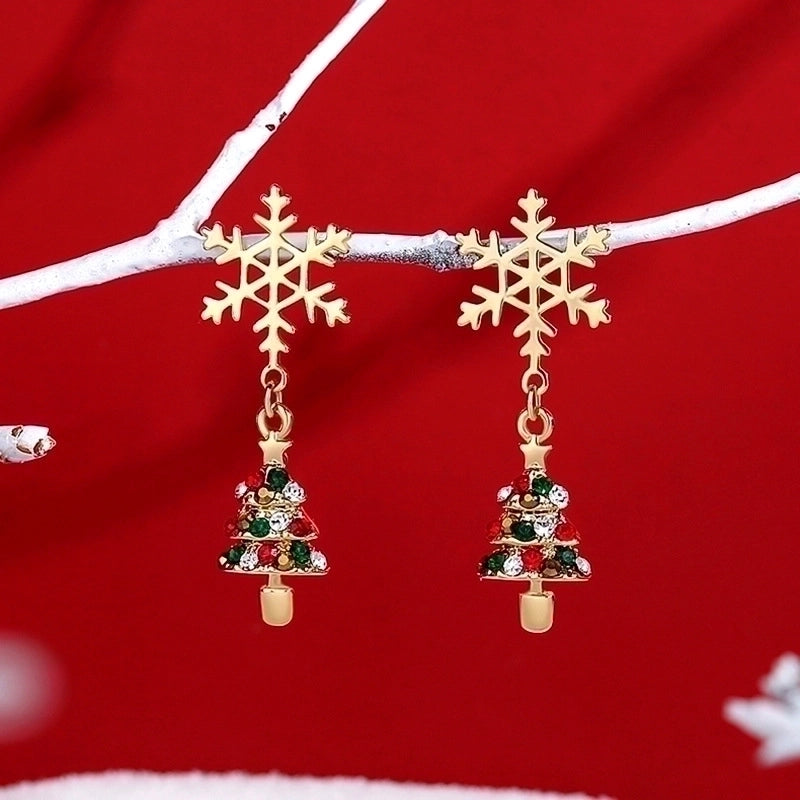 Fashion Christmas Tree Snowman Snowflake Alloy Enamel Rhinestones Women’s Drop Earrings Ear Studs 1 Pair