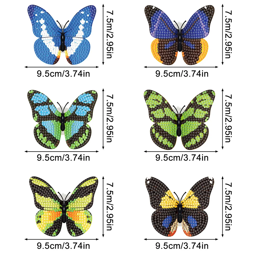 6Pcs Butterfly DIY Diamond Painting Decorative Stickers Set with Light