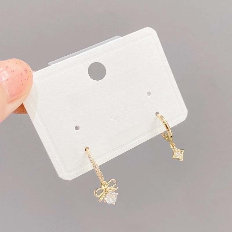 Sweet Moon Heart Shape Crown Copper Drop Earrings Asymmetrical Inlay Zircon Copper Earrings 3 Pairs