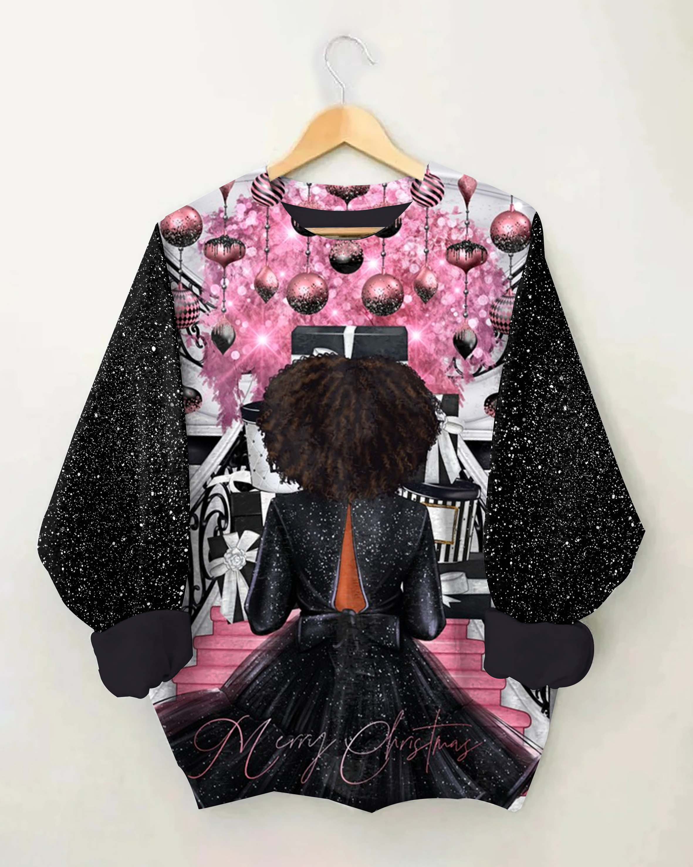 Afro Girl Merry Christmas Crewneck Sweatshirt