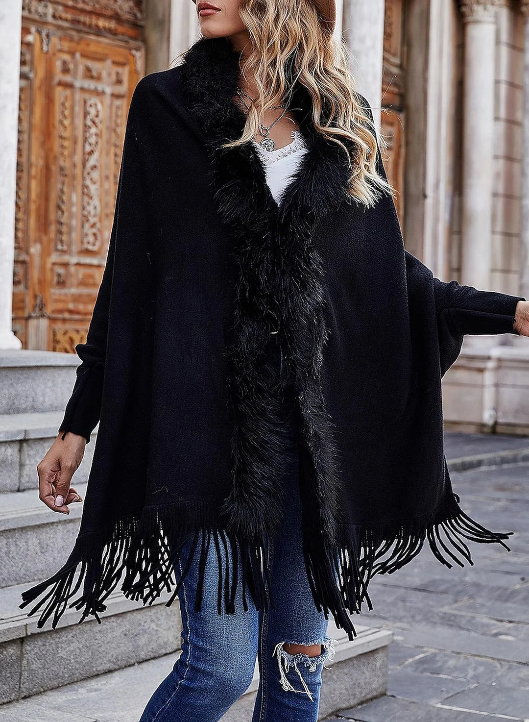 Autumn And Winter Fur Collar Shawl Cardigan Sweater Coat