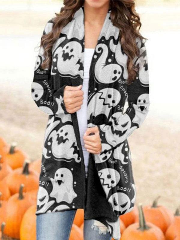 Halloween Casual Ghost Element Graphic Long-Sleeved Cardigan Tops