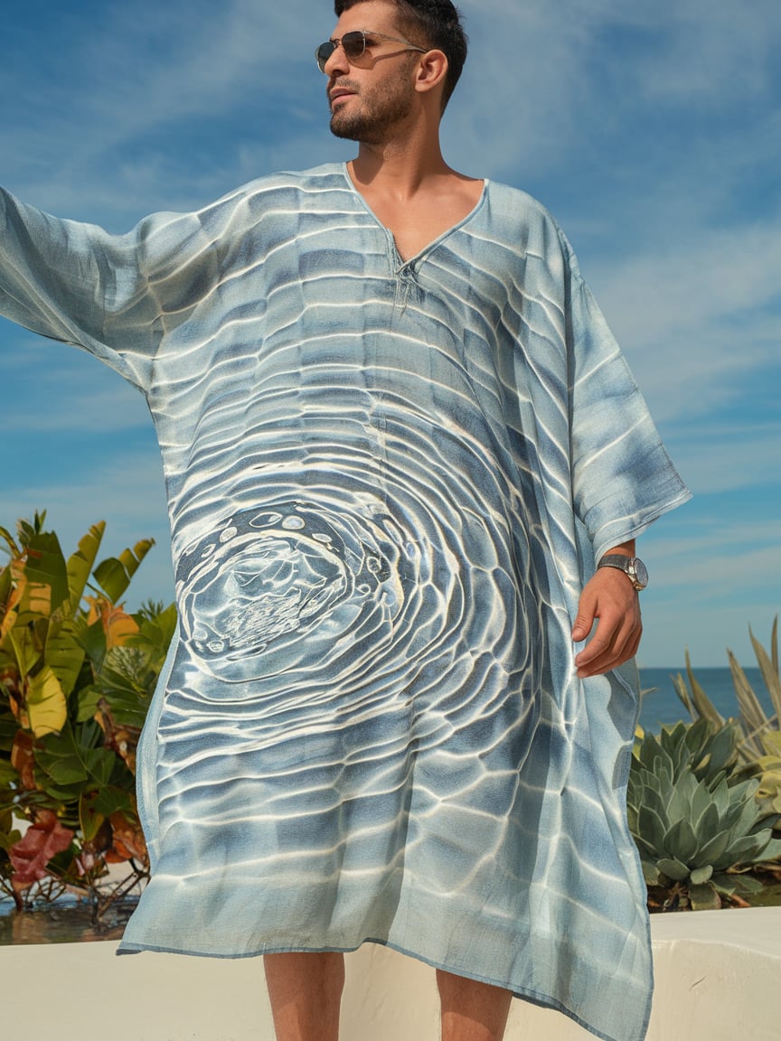Men's Stripe Printed Linen Long Kaftan