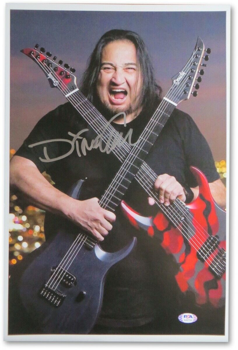 Dino Cazares Signed Autographed 12X18 Photo Poster painting Fear Factory 2 Guitars PSA AJ57732