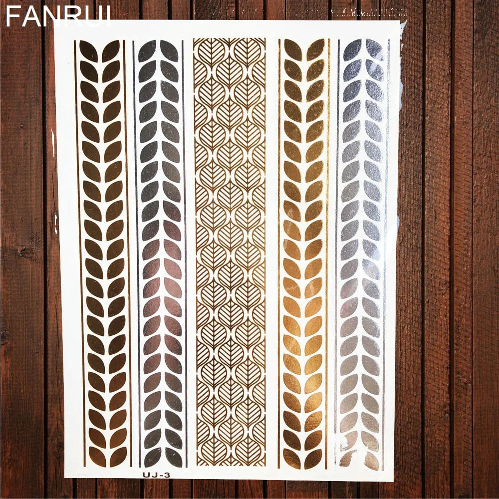 Golden Metallic Bracelet Temporary Tattoo Henna Mandala Flower Girl Tattoo Stickers Indian Chain Women Arm Flash Fake Tatoos Leg