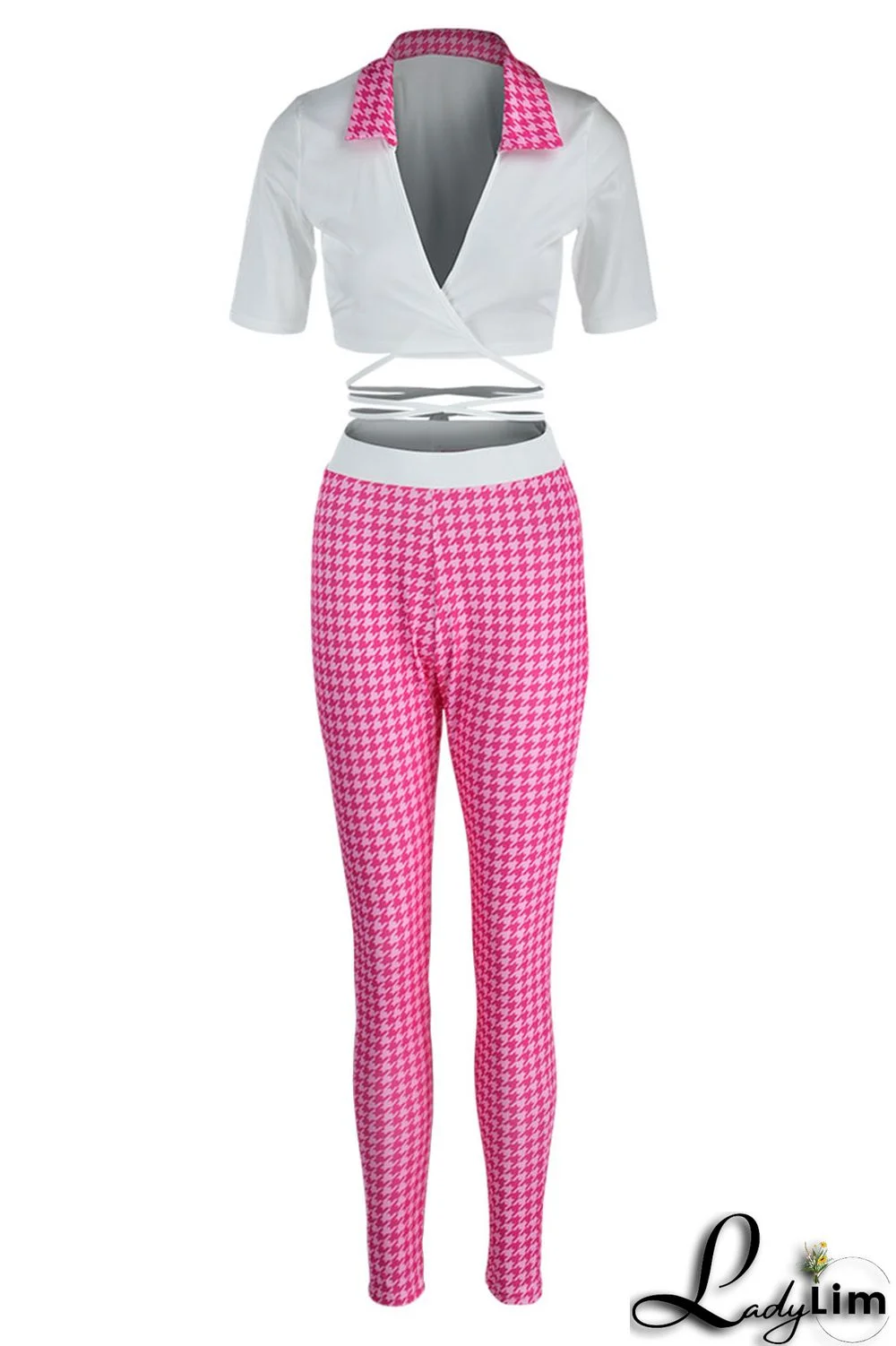 Black Sexy Print Bandage Split Joint V Neck Half Sleeve Two Pieces