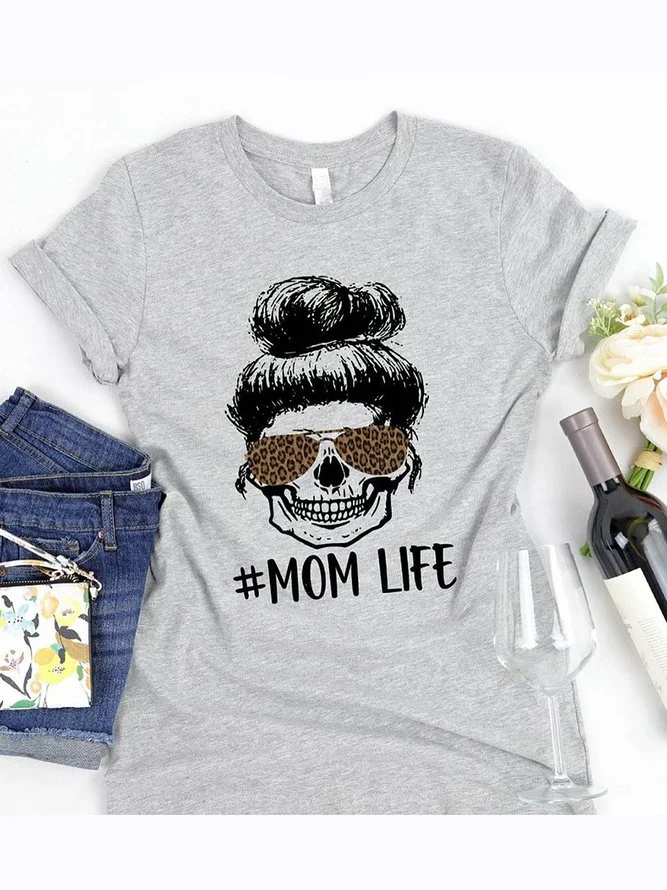 Rock Skull Mom Life Print T-shirt