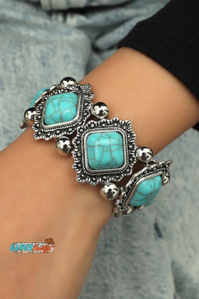 Vintage Turquoise Elastic Bracelet Blue Accessories