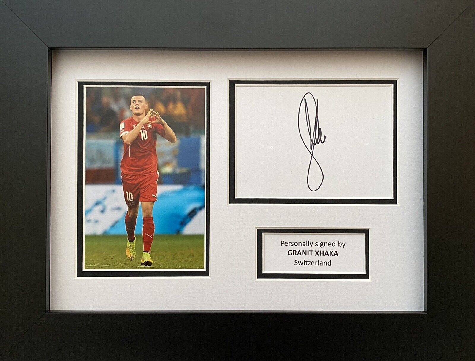 Granit Xhaka Hand Signed White Card In A4 Switzerland Frame Display