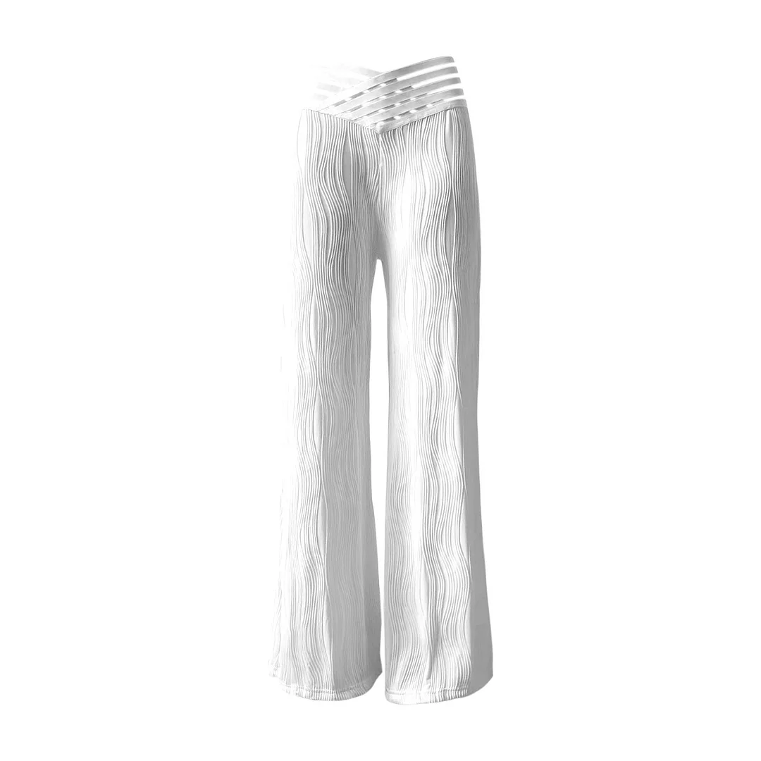 Wongn Wongn Summer Water Ripple High Waist Straight Tube Leisure Wide Leg Hollow Out Foreign Air Muscle Texture Sense Loose Hanging Sense Pants