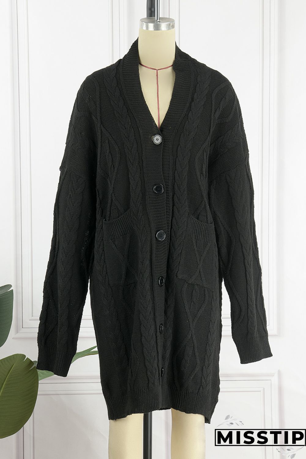 Black Casual Solid Patchwork Cardigan Collar Outerwear
