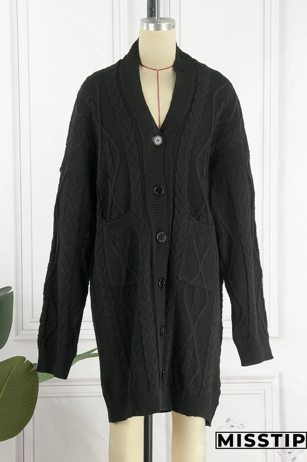 Black Casual Solid Patchwork Cardigan Collar Outerwear