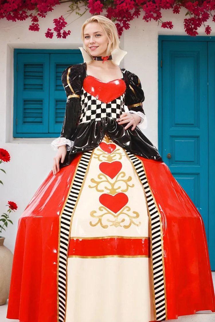 Women Latex Dress Alice s Wonderland Latex Costume Queen of Hearts Inspired Latex Gown