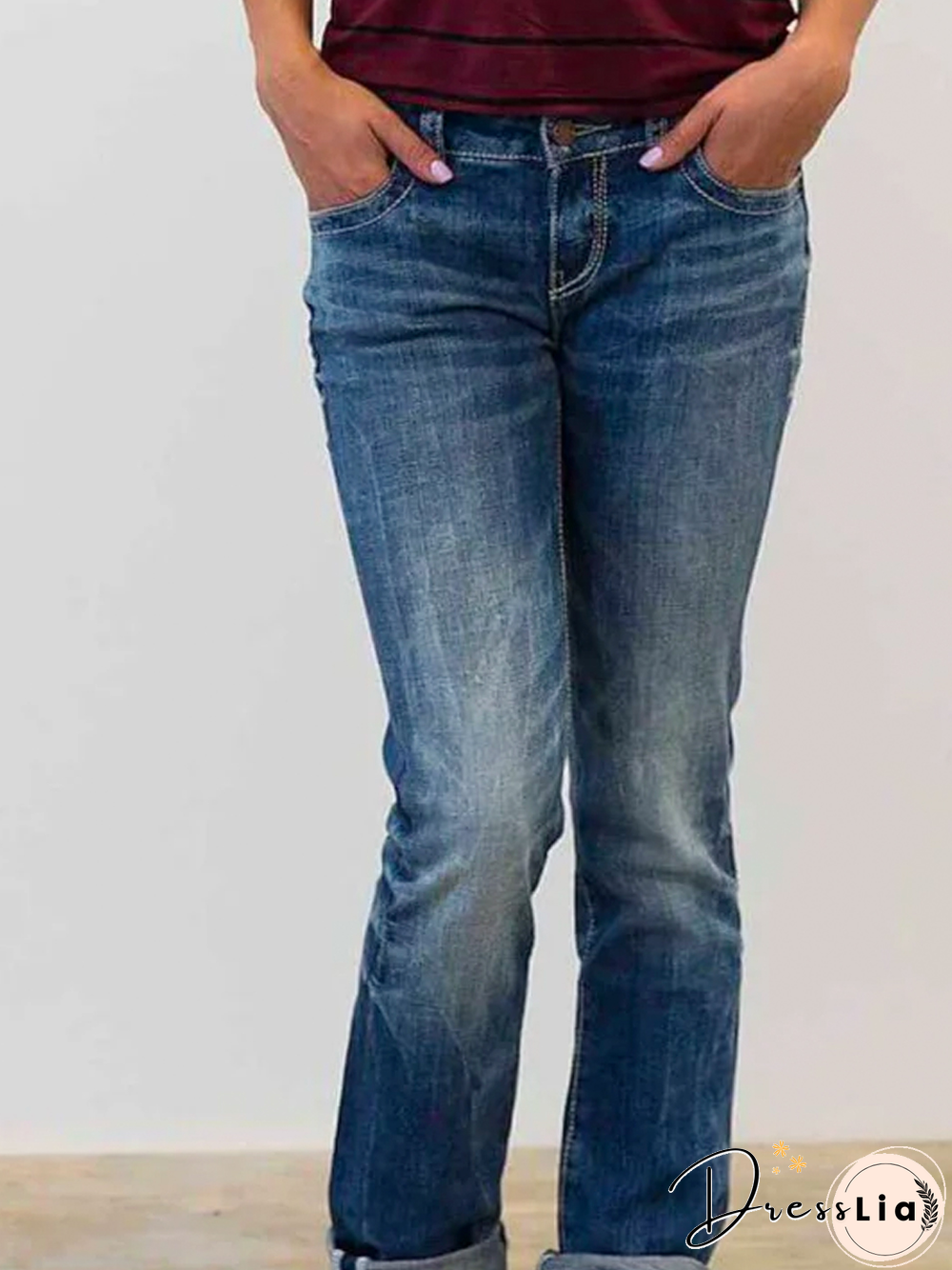 Blue Plain Casual Denim Jeans