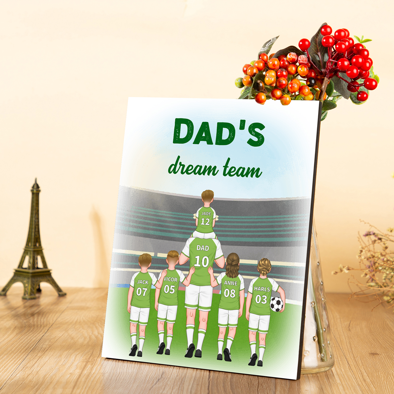 Personalised Soccer Team Wooden Plaque Custom 2 Texts & 2–9 Names Football Home Decor Gifts for Dad/Grandpa-Jessemade AU