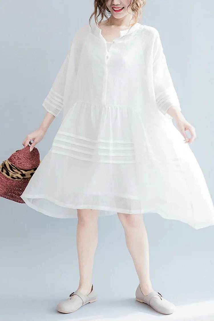 Simple White Oversized Linen Day Shirt Dress Summer