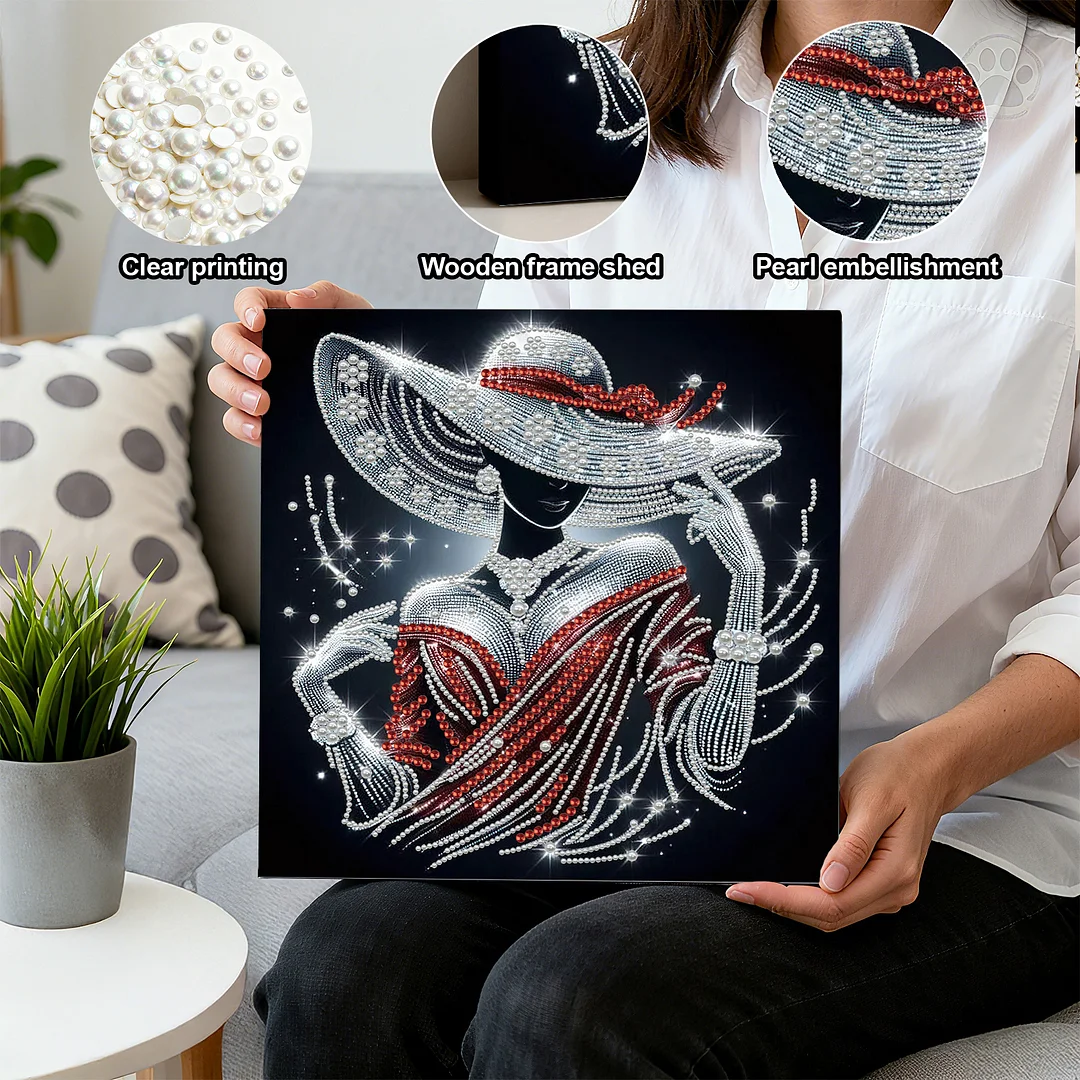 Elegant Lady - DIY Pearl Diamond Art Kit With Frame 30*30cm