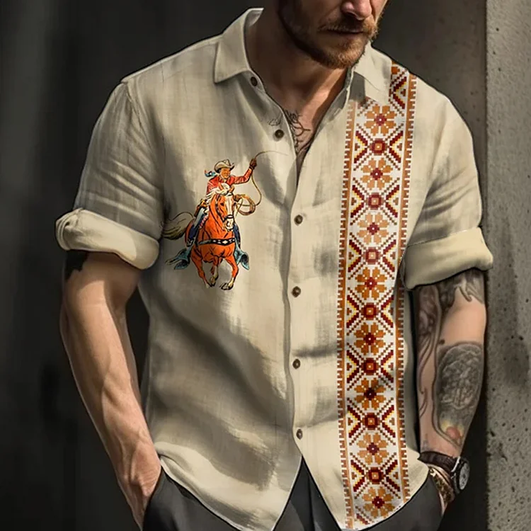 BrosWear Western Cow Boy Ethnic Khaki Print Shirt