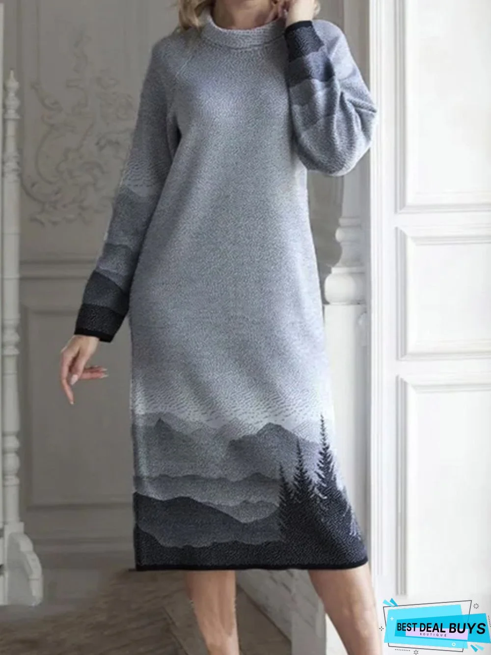 Casual Landscape painting Knitting Dress